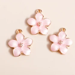 Enamel Flower Charms Set - Sakura Design for Jewelry and DIY Accessories (Pink)
