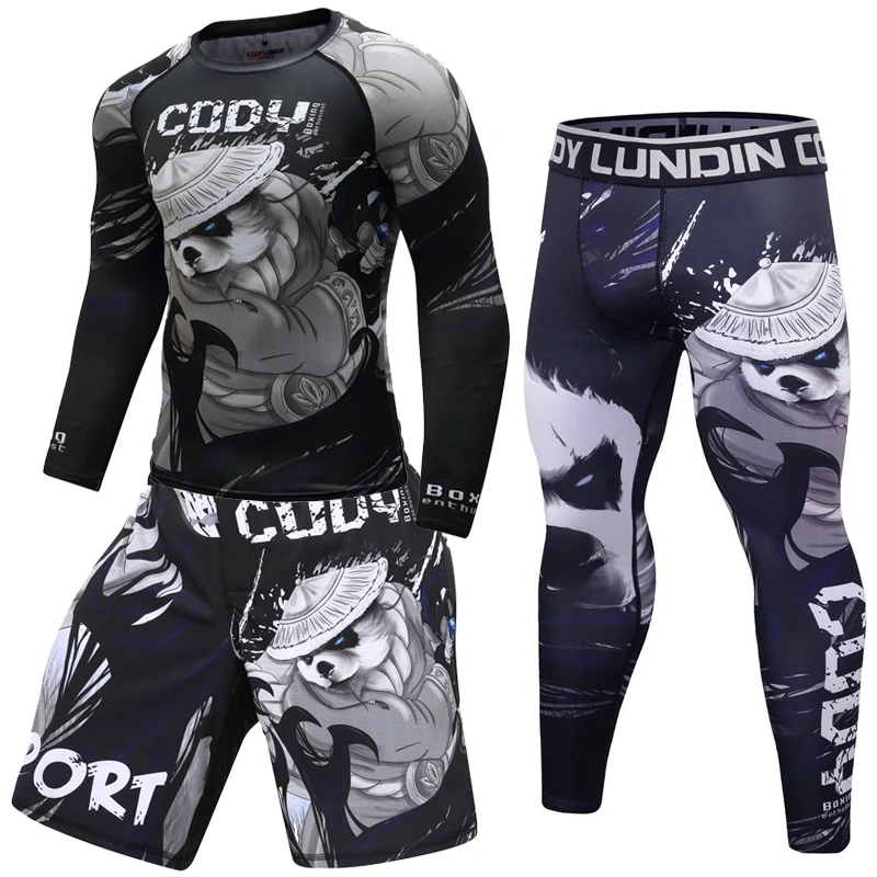 Treino de treino de ginásio mma boxe rashguard treino masculino ternos do esporte secagem rápida camisa de compressão esportiva calças corrida conjuntos