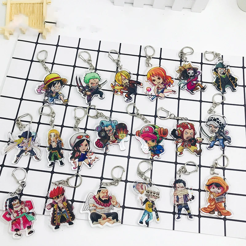 

Cute Anime Cartoon One Piece Keychain Double Sided Acrylic Key Chain Women and Men Kids KeyRing Gift Pendant Jewelry Porte Clef