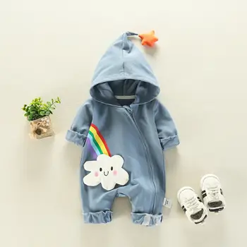 

Newborn Baby Boy Girl Rainbow Romper Jumpsuit Hooded Outfit Set Clothes Baby Suit Blue Hoodie Clothing Newest 2019