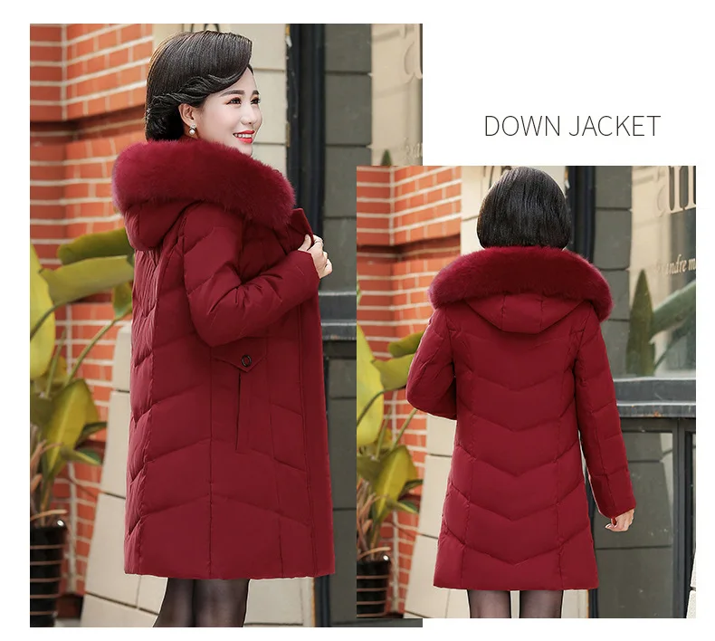 New Style Large Size Mid-length down Jacket Middle-aged Fashion Middle-aged Women Dress Hooded Fox Fur Collar Slim Fit Coat