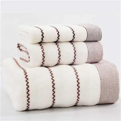 Cotton Bath Towel For Adults White Brown Dark Grey Wave Pattern Hand Sport Face Towel Absorbent Terry Towels Set For Bathroom - Цвет: White