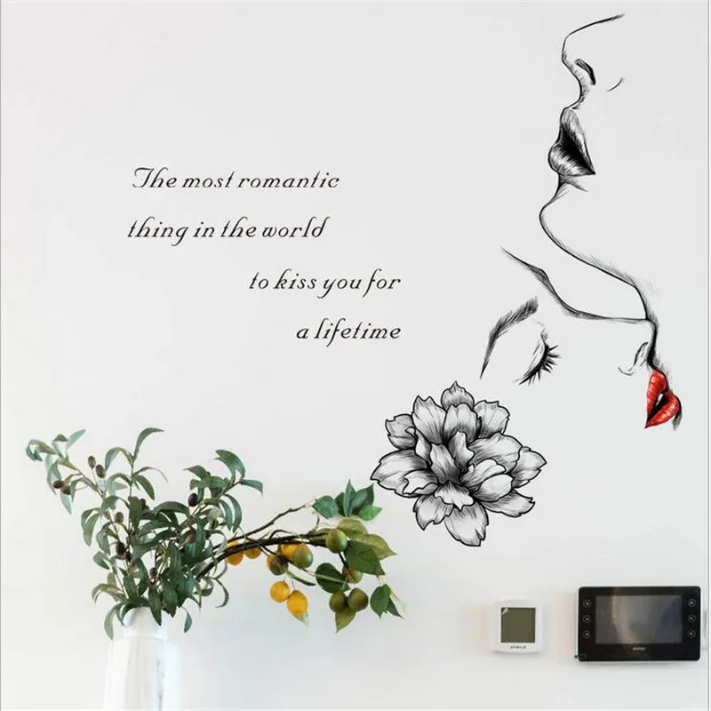 

1PCS New Creative Romantic English Men And Women Kiss Wall Stickers For Living Room Bedroom Wall Decoration Stickers Pvc 30*60CM