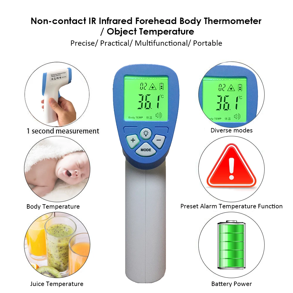 

Handheld Non-contact IR Infrared Forehead Thermometer Body Temperature gun Measurement LCD Digital Display Fever Thermometer