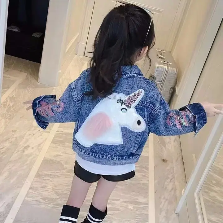 

Unicorn Denim Jacket For Kids Girls Coats Sequins Autumn Spring Baby Girls Outerwear Fashion Jacket For Girls Children Clothing
