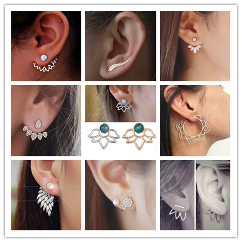 

2019 NEW Charm Crystal Flower Earrings For Women Fashion Jewelry Double Sided Gold Silver Earrings Gift For Party Best Friend