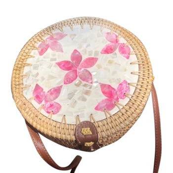 

Summer Rattan Bag Round Woven Shoulder Bag Beach HandBags Hollow Handmade Messenger Crossbody Bags Vintage Handmade