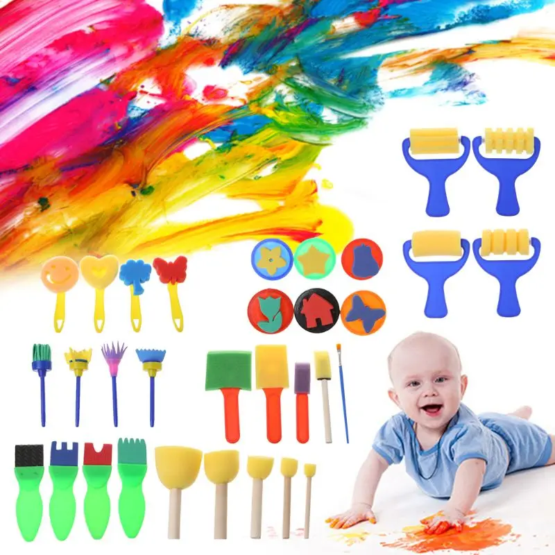 

32PCS/SET Washable Sponge Painting Brushes Set Tool for Kids Children Toddler Early Education Toys Art Supplies Gifts