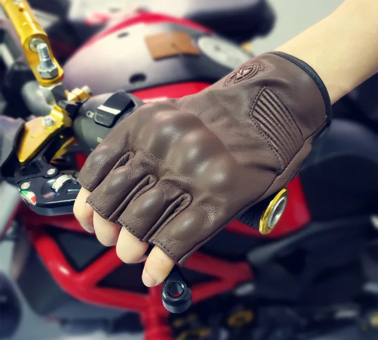 

Men's Motorcycle Leather Half Finger fingerless protection Glove Bike cycling glove
