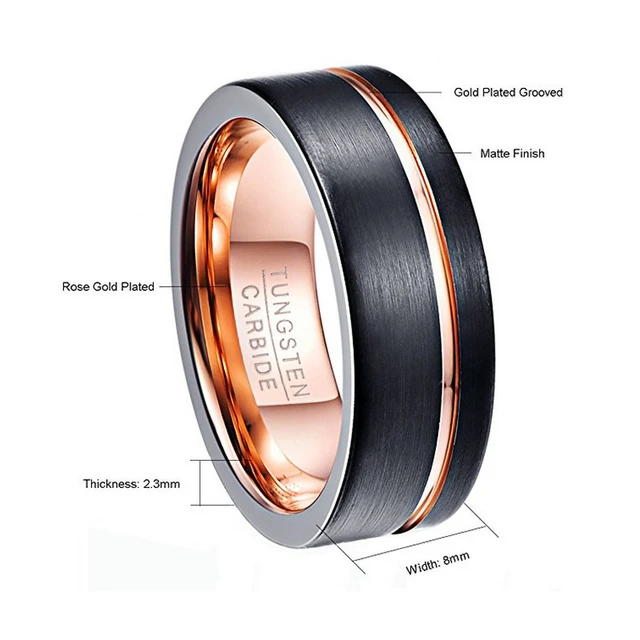 Nuncad Herren ring 8mm schwarz matt Wolfram karbid ringe Roségold Farbe Nut  Eheringe Ring Größe 5-14 t003r - AliExpress
