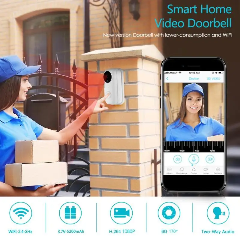HD Высокая производительность wifi беспроводной умный дверной звонок видео PIR обнаружения дверной звонок визуальный домофон IP ночное видение камера безопасности