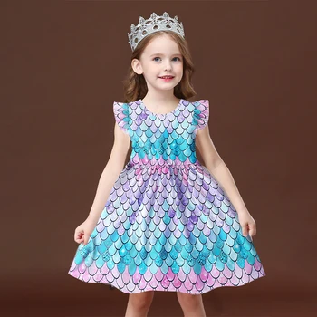

Kids Toddler Infant Baby Girls Fly Short Sleeve Fish Scale Print Dress Summer Fashion Casual Dress Children Princess Dresses