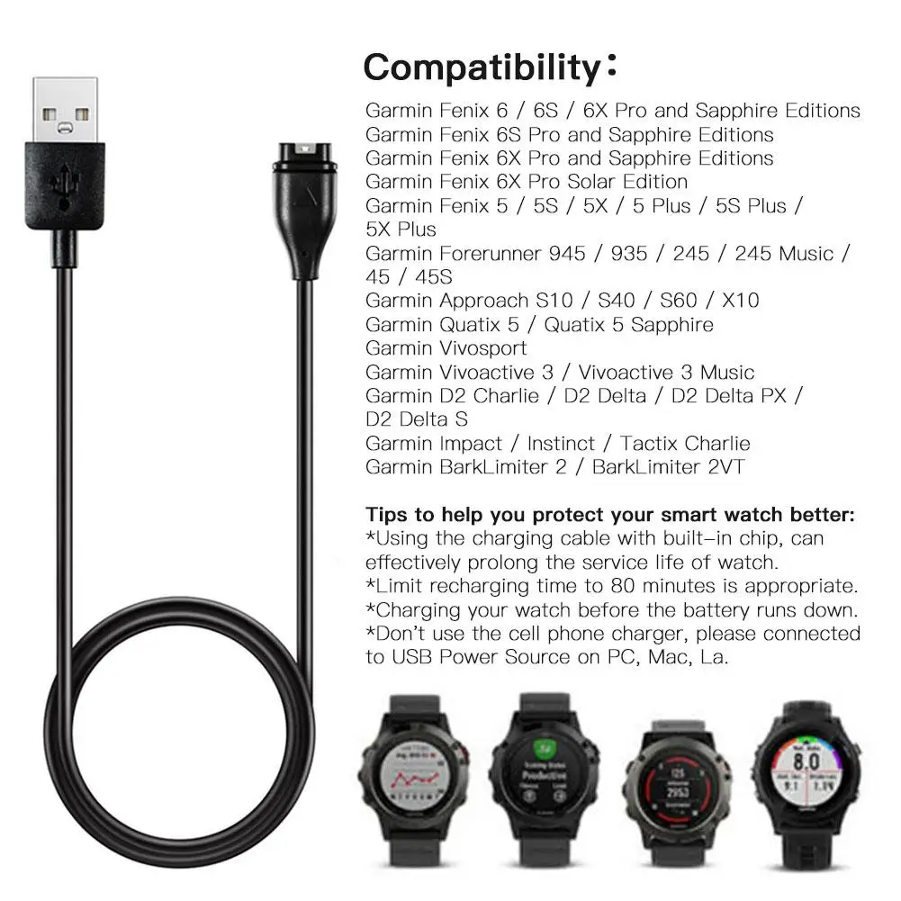 Новинка; 1 м/3.3FT USB Зарядное устройство кабель передачи данных для быстрой зарядки провода Зарядное устройство для смарт-часов Garmin Fenix 6 6S 6X Pro Fenix 5 5S 5X Forerunner 945 935 245