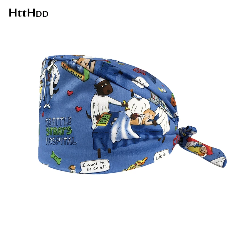 

New Unisex veterinary hat cotton scrubs caps buttons Floral printing adjustable Scrubs caps accessories beauty salon work caps-s