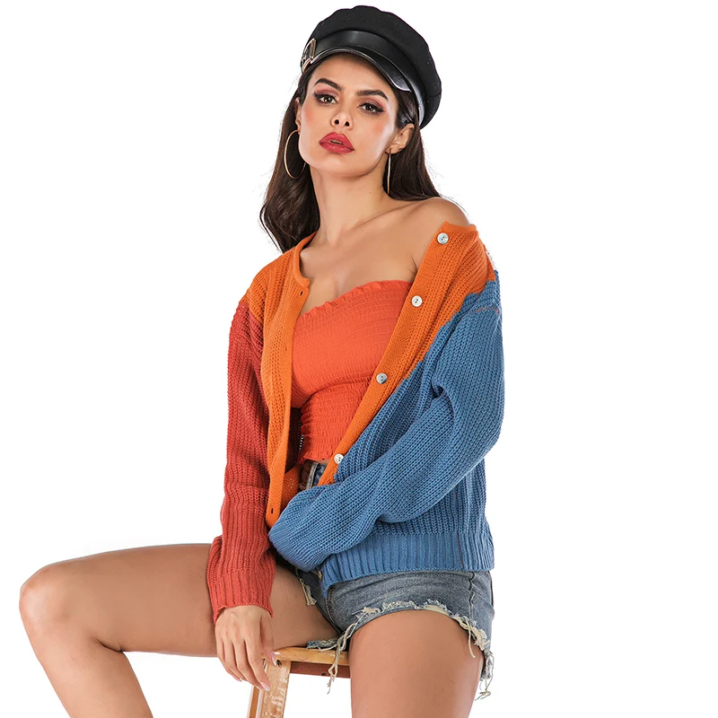

2019 Sweater Women Long Sleeve Contrast Color Button Both Side Wear Knitted Cardigan Women Sweater Autumn Winter Ladies Coats