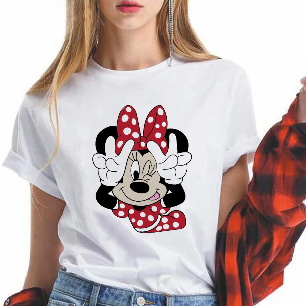 promoción suelo Asumir Camiseta de Minnie Mouse para mujer, Top Kawaii, Camisetas estampadas de  dibujos animados, camiseta divertida Harajuku de Disney, camiseta Unisex para  mujer - AliExpress