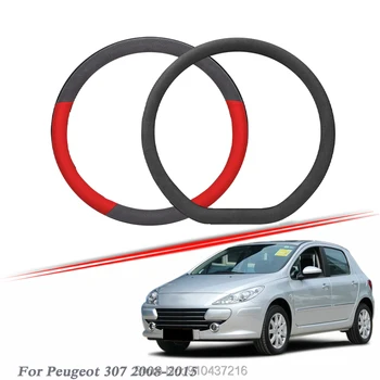 

Car Steering Wheel Cover Black Red Drilled Suede Breathable Leather Universal Fit for eugeot 307 2008-2015