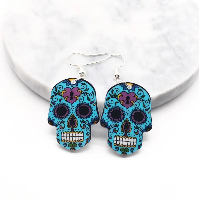 Skull Earrings Calavera Sugary-Sweet Whimsical Celebrate Mexican Day Halloween Acrylic Sugar Skull Earrings For Women 4 colors