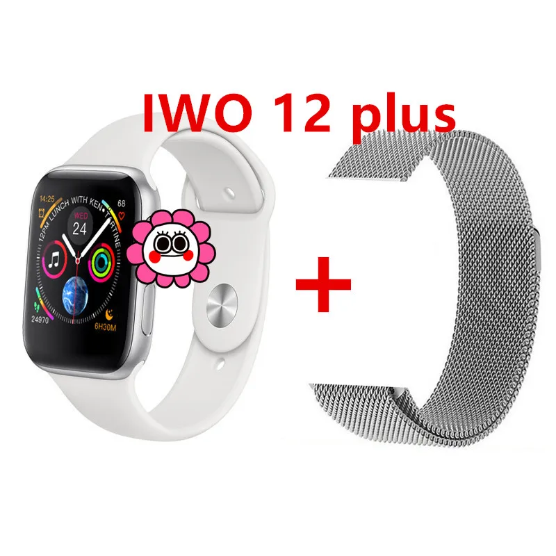 silver milan Bluetooth Смарт часы gps IWO 12 плюс черная кнопка фитнес-браслет часы для huawei xiaomi iphone 11 PK iwo 8 9 10 11 - Цвет: silver milan