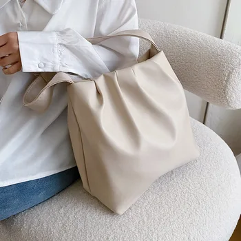 

PU Leather Pleated Bags For Women 2020 Fashion Shoulder Messenger Bag Lady Solid Color Large Capacity Handbags Shopping Bag