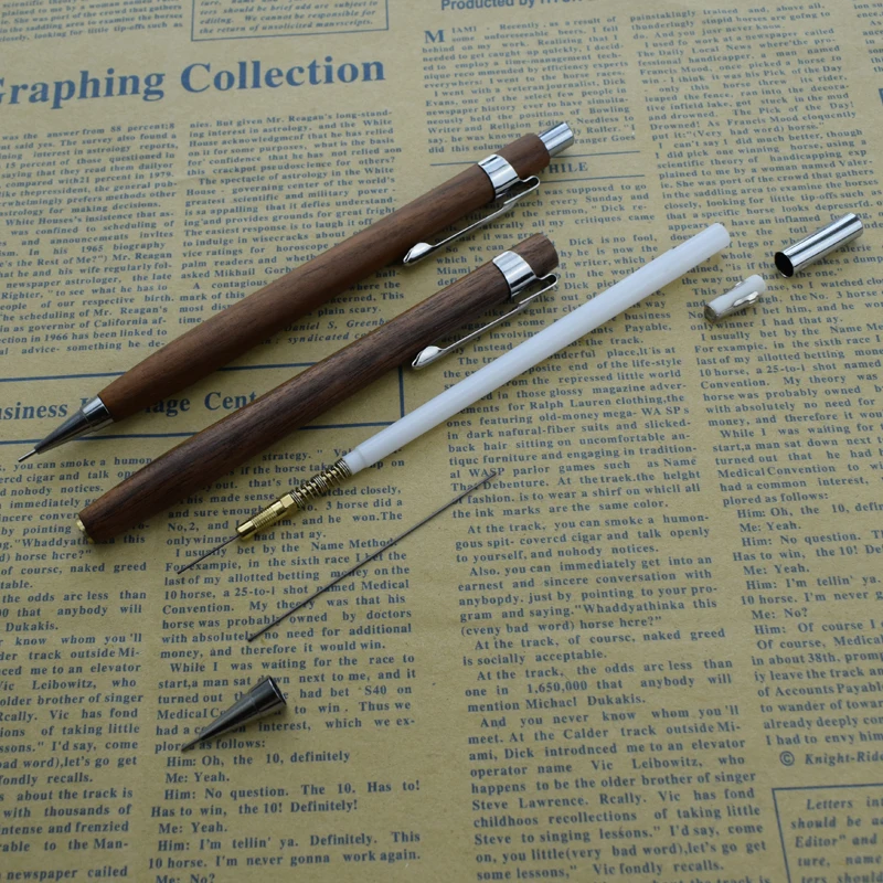 Wooden Mechanical Pencil 0.5mm Automatic Pen For Office School Nature Walnut Wood Drawing Writing Traditional Chinese Stationery 6