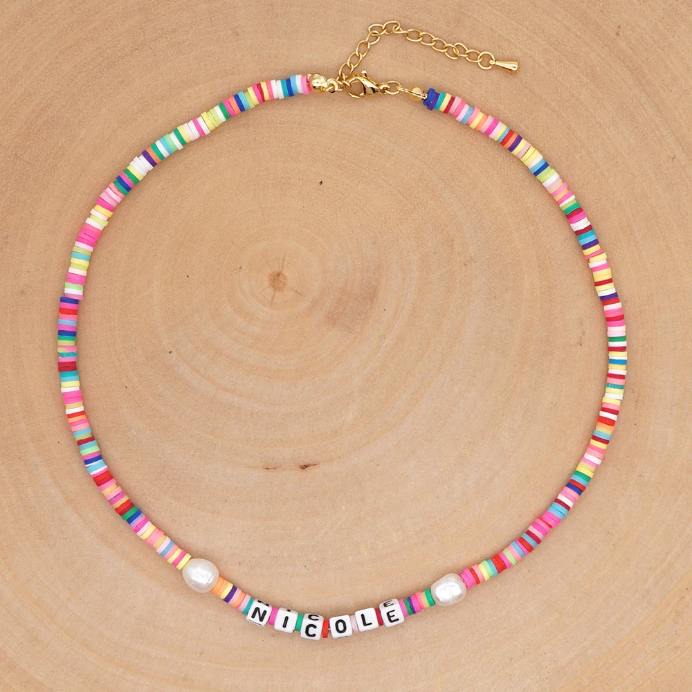 Go2Boho Buatan Tangan Boho Beach Pearl Rainbow Heishi Disc Estetika Nicole Huruf Kalung Untuk Wanita Polimer Tanah Liat Kalung Kalung Choker Kalung AliExpress