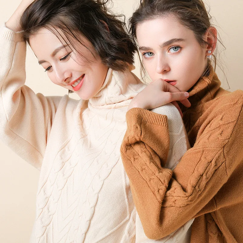 

Sparsil Winter Knitted Turtleneck Woman Sweater Twisted Striped Long Bat Sleeve Loose Pullover Female Autumn Thicken Warm Tops