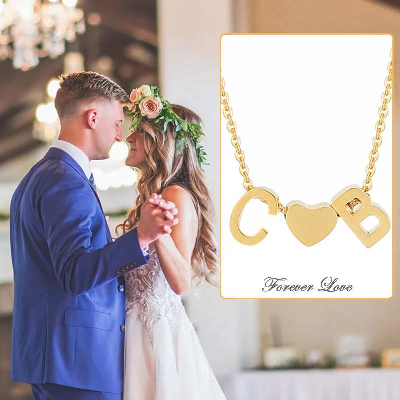 Tiny Heart Initial Necklace for Women Stainless Steel Gold Plated Name Choker Necklace Wedding Anniversary Jewelry Gifts