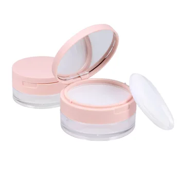 

Portable Empty Loose Powder Box Mirror Powder Container Elastic Plastic Little Mesh Makeup Case with Powder Puff Pink