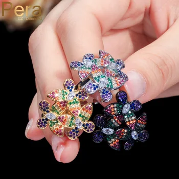 

Pera Brilliant Micro Pave Multicolor CZ Adjustable Butterfly Shape Flower Rings for Wedding Engagement Party Women Jewelry R117