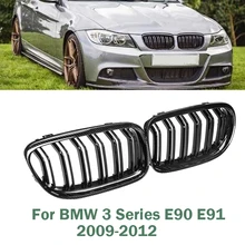 A Pair Car Grille Grill Front Kidney Glossy 2 Line Double Slat For BMW 3 Series E90 E91 2009 2010 2011 2012 Car Styling