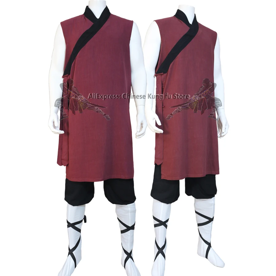 Abito Senza Maniche Shaolin Kung Fu Monaco Buddista Robes Arti Marziali Uniformi Wushu 13 Colori Servizio Personalizzato