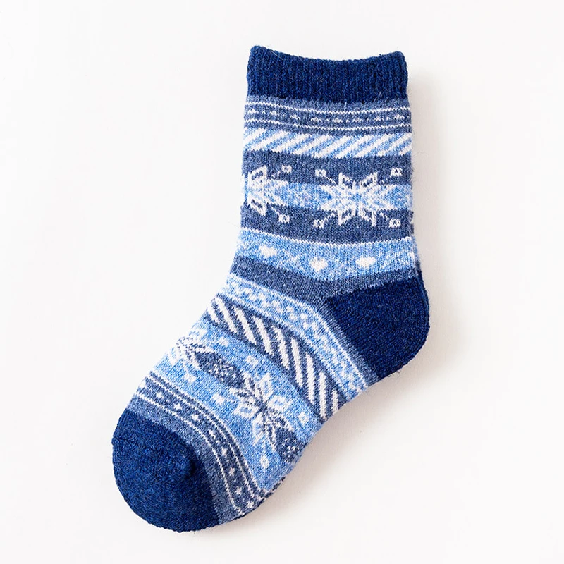 Children Winter Wool Socks Fair Isle Jacquard Weave Pattern Socks for Boys Girls Warm Thick Socks Kids Christmas Footwear Baby