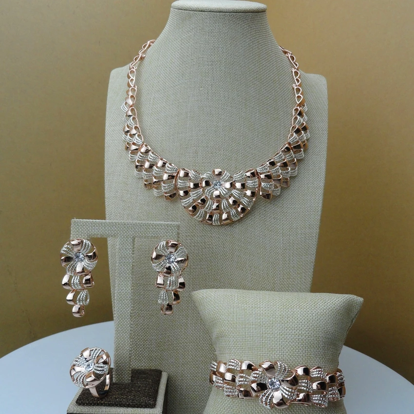 Yuminglai Новое поступление модный дизайн роскошный розовое золото цвет костюм Дубай Женские Ювелирные наборы FHK6426