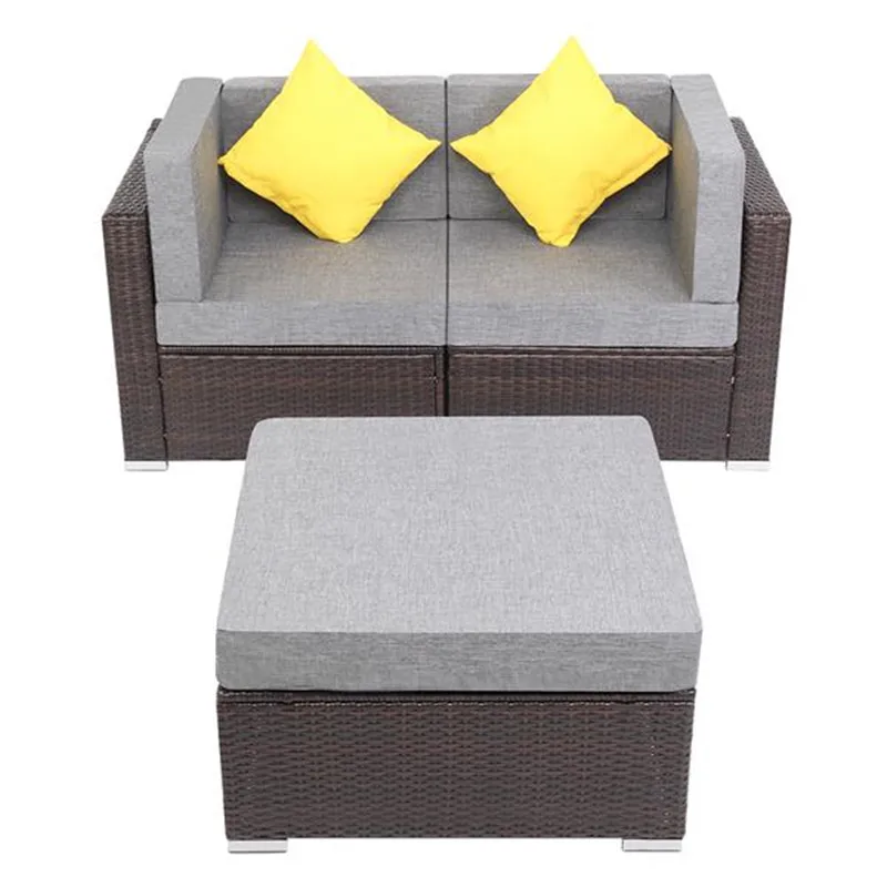 

3 Pieces Patio PE Wicker Rattan Corner Sofa Set