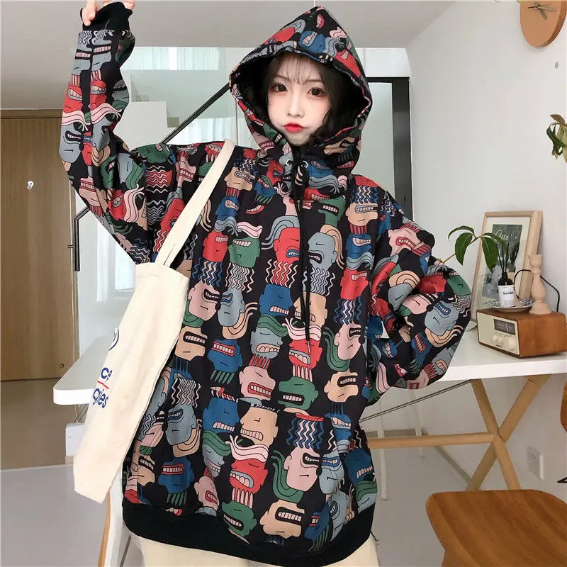 JoinYouth Harajuku принт мультфильм женские толстовки с капюшоном; сезон осень зима с капюшоном Высокая мода толстовка BF Стиль Sudadera Mujer J340
