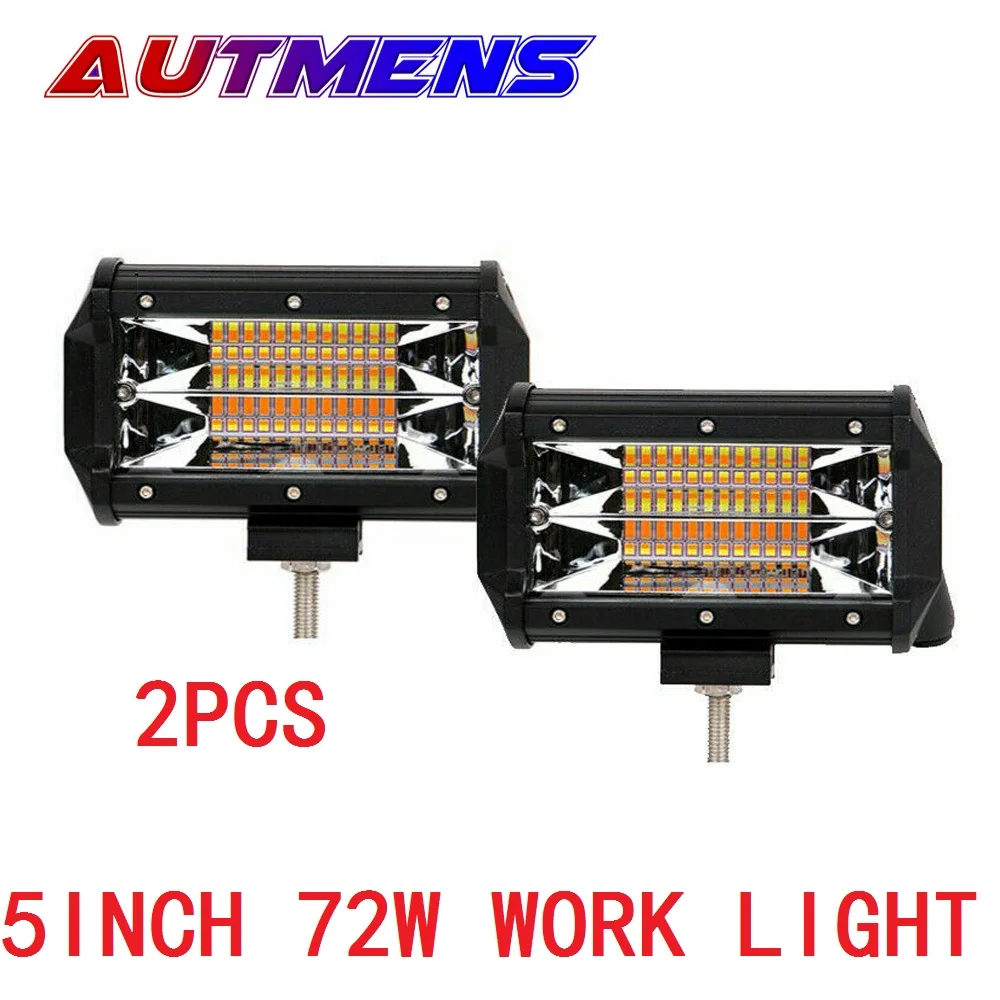 

2X 5Inch 72W LED Work Light Bar Driving Lamp Strobe Flash Lamp White & Amber Offroad SUV ATV 4WD car Truck motorcycle