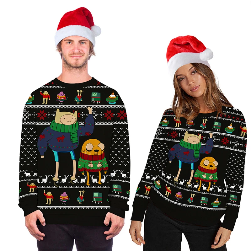 

2020 Unisex Christmas Costume Cartoon Animation 3D Digital Printing Fashion Long-sleeved Shirt Hooded Ugly Christmas Sweater