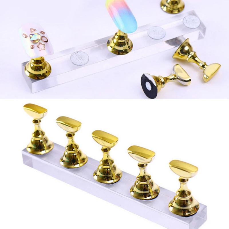 Magnetic-Acrylic-Crystal-Base-Holders-Fake-Nail-Art-Exercises-Pedestal-Training-Practice-Stand-Display-for-UV