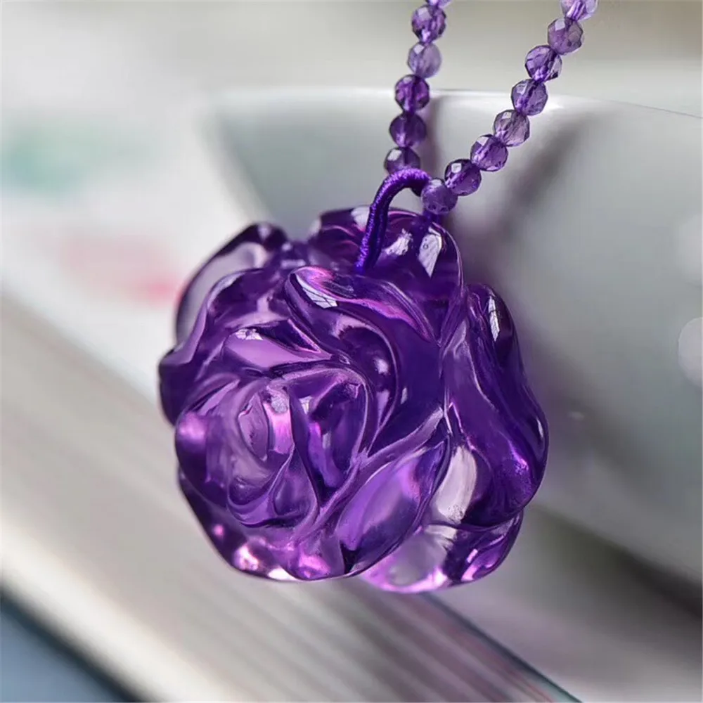 Amethyst Flower Carved Pendant  (1)