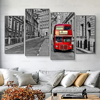 

Vintage Red Bus Street Poster And Print Canvas Painting Wall Art Wall Picture For Living Room Home Decor Pictures Unframed
