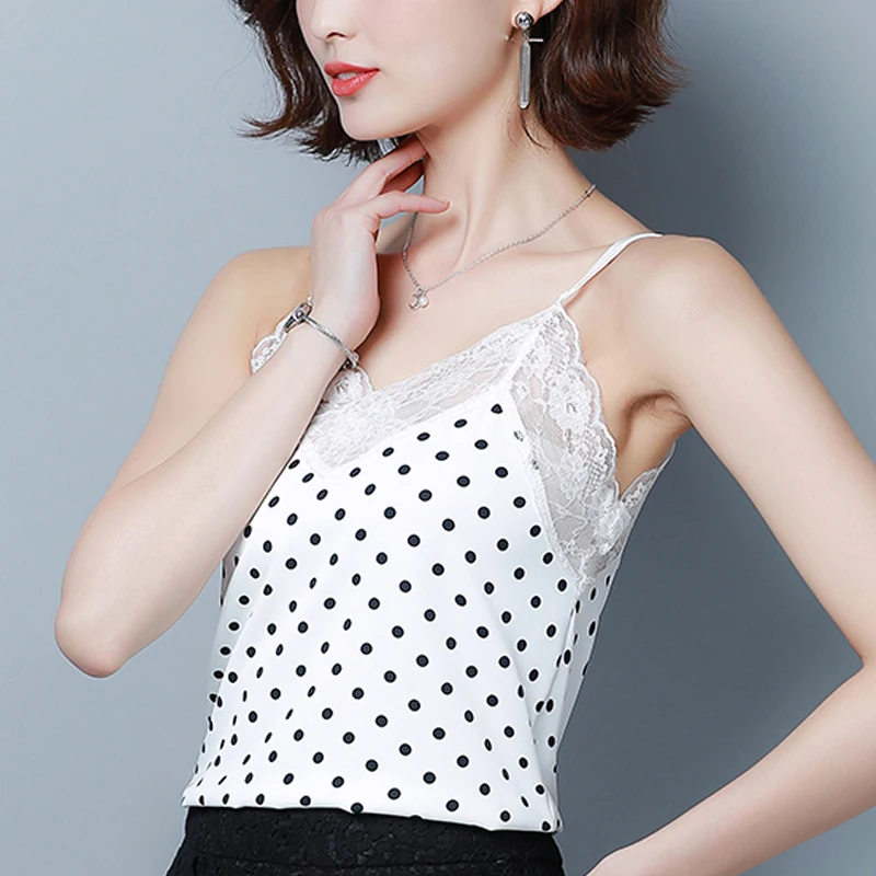 Tanques de Verao Лето Novas Mulheres Da Moda Blusa de Renda Bolinhas Camis Roupas Femininas Топы больших размеров