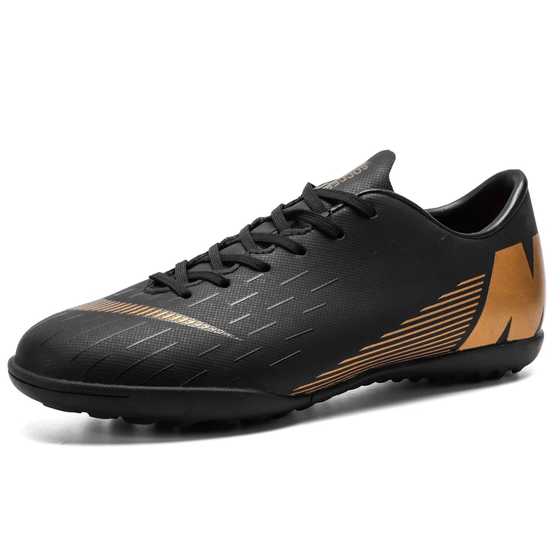 YHKLERZU Football Shoes Men Turf Spikes Football Boy Women Outdoor Athletic Trainers Sneakers Adults Brand Professional Soccer - Цвет: Black Gold1