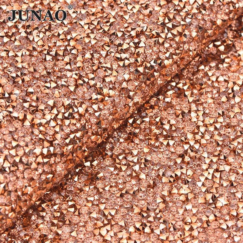 

24*40cm Rose Gold Adhesive Rhinestone Mesh Trim Hotfix Crystal Fabric Sheet Strass Ribbon Resin Beads Applique for DIY Crafts