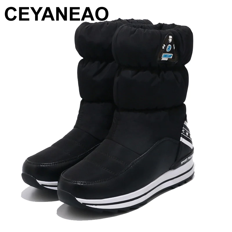 Ankle-Shoes Snow-Bootse755 Women Winter Platform Waterproof CEYANEAO Plush Slip-On Thick