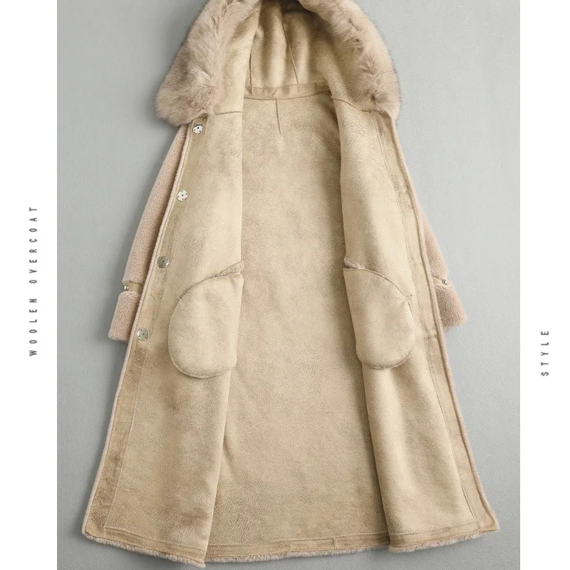 Осень и зима новое шерстяное вельветовое пальто с мехом Лисий капюшон композитный один длинный женский