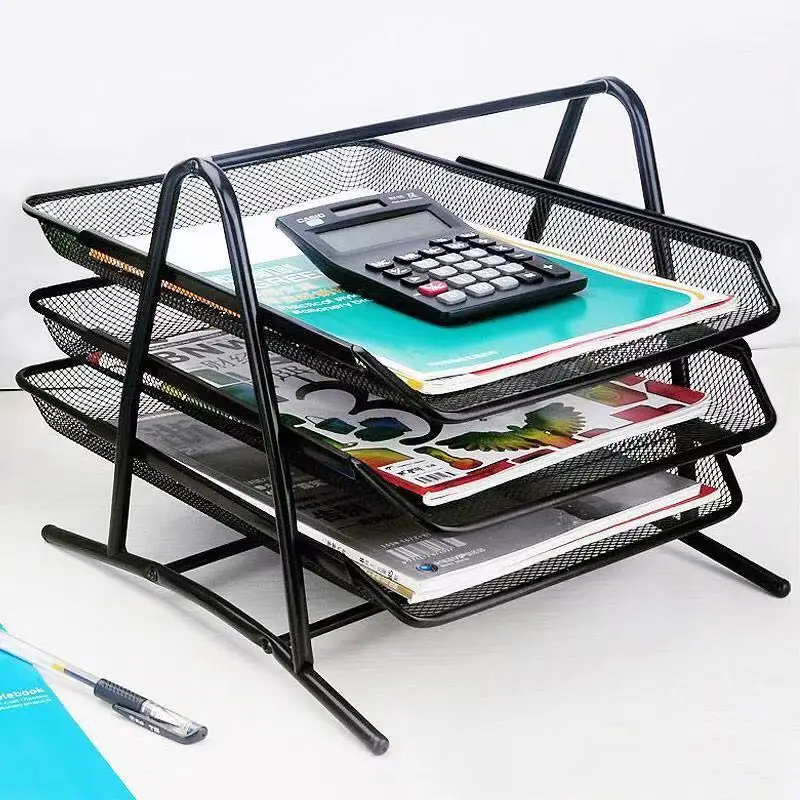 High Quality Office Filing Trays Holder A4 Document Letter Paper Wire Mesh Storage Organizer Metal Wire Storage Holder