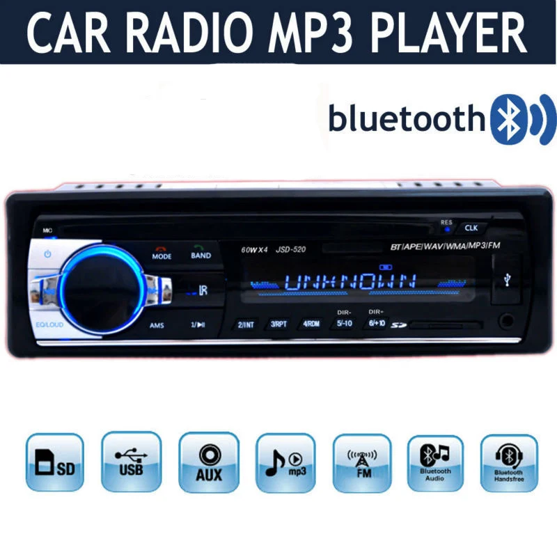 Vehemo плеер 1Din магнитола с Bluetooth аудио плеер Автомобильный стерео, головное устройство FM MP3 плеер AUX автомобильные аксессуары