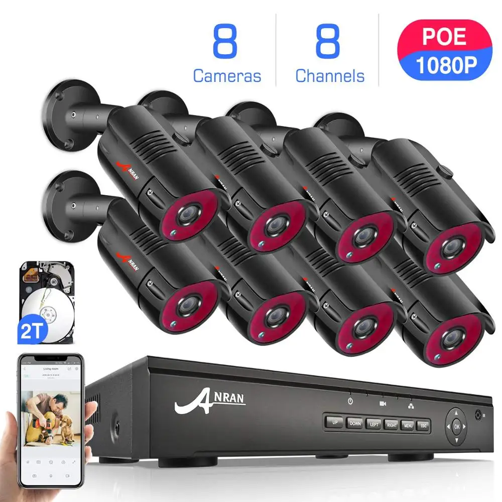 ANRAN 1080P HD POE Камеры Скрытого видеонаблюдения Системы набор IP камер 8CH NVR домашней