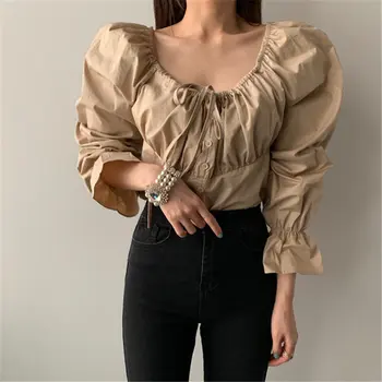 

Alien Kitty Reversible Pleated French Style 2020 Women High Waist Sexy Soft New Loose Simple Casual Retro Short Shirt 3 Colors